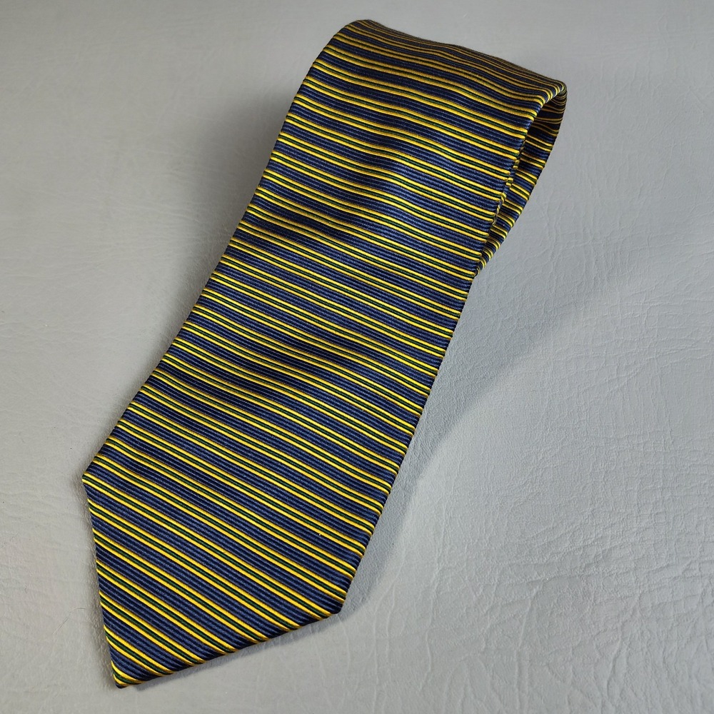 Brooks‎ Brothers Makers All Silk Tie Navy Blue Gold Green Striped Made in USA